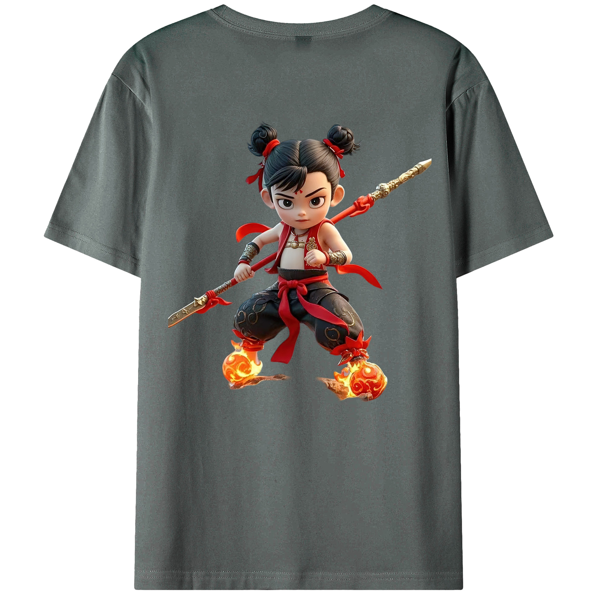 （画像用） Ne Zha 2 ナタ 魔童の大暴れ 綿100％ メンズ半袖Tシャツ（バックプリント） 通気性